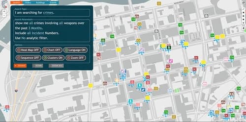 screenshot of crime search results on a map