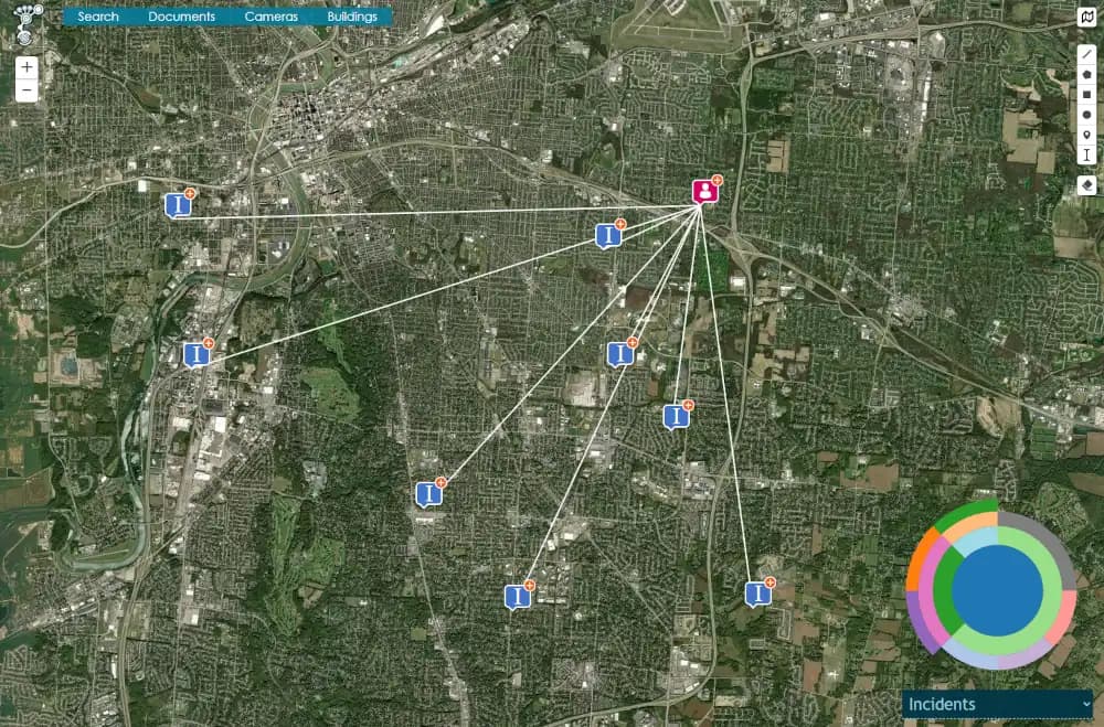 markers on a map connected by lines