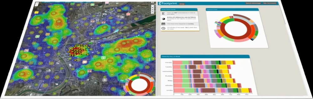 map with heatmap overlay and dashboard with charts side by side